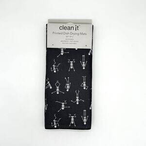 Set of 2 Dancing Skeletons Microfiber Dish Drying Mat Black White Halloween NEW